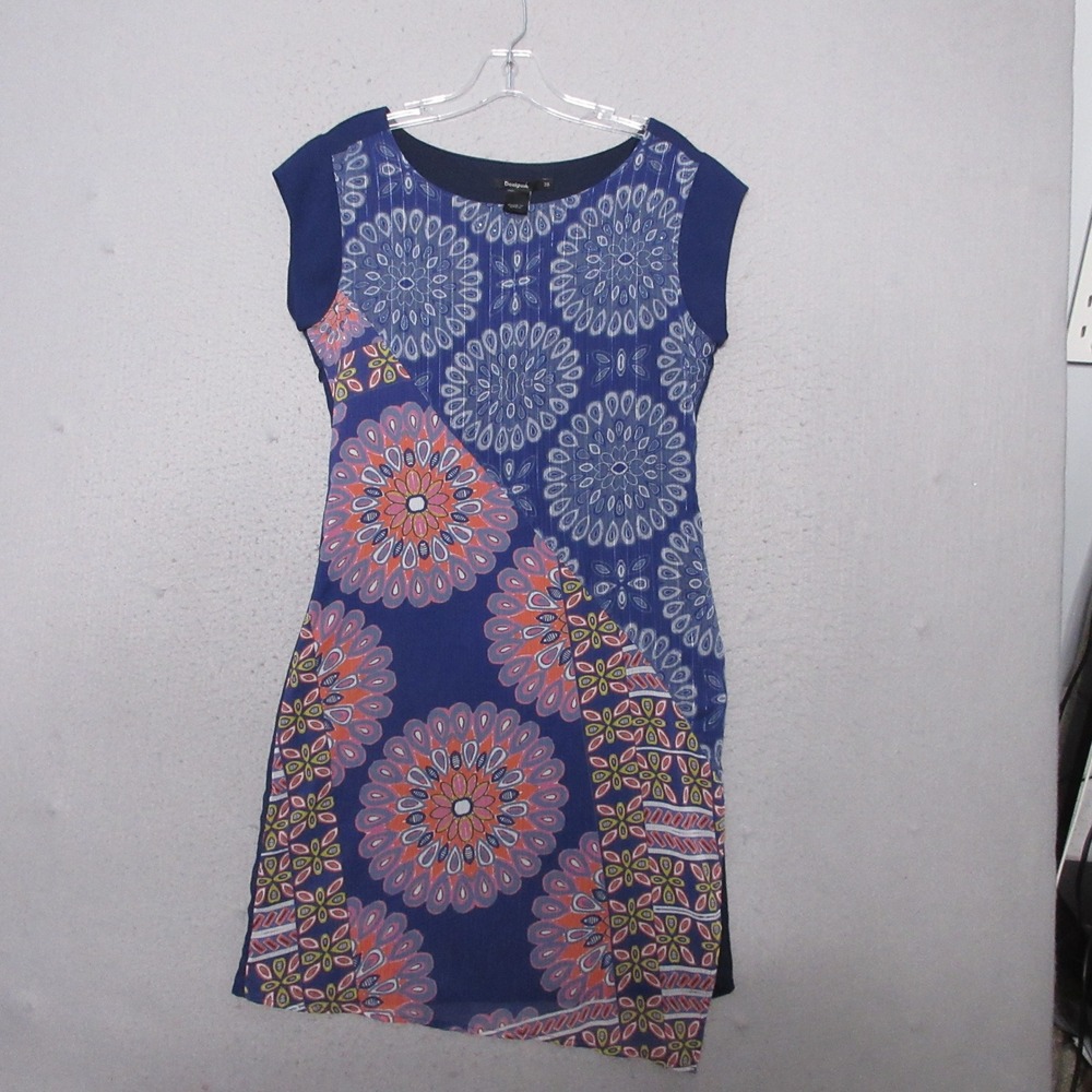 Desigual‎ Dress 4 Blue Mandala Geometric Boho Art To Wear Eclectic Festival NWT